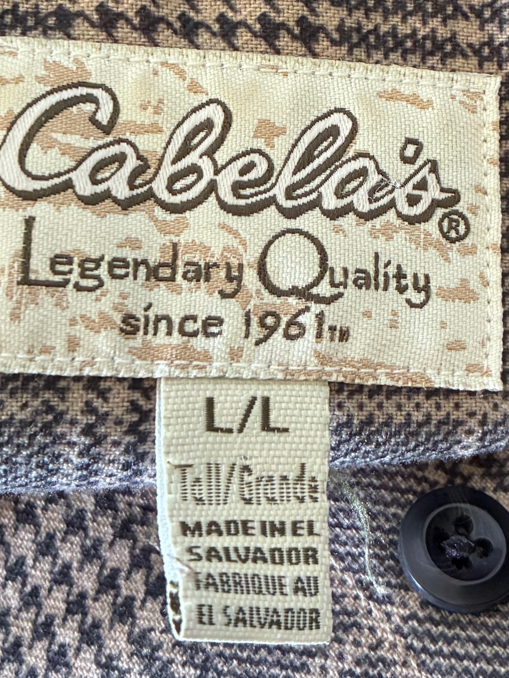 Vintage Cabela's Beige Tan Cabincore Workwear Plaid Chore Shirt Sz LT - Picture 12 of 12